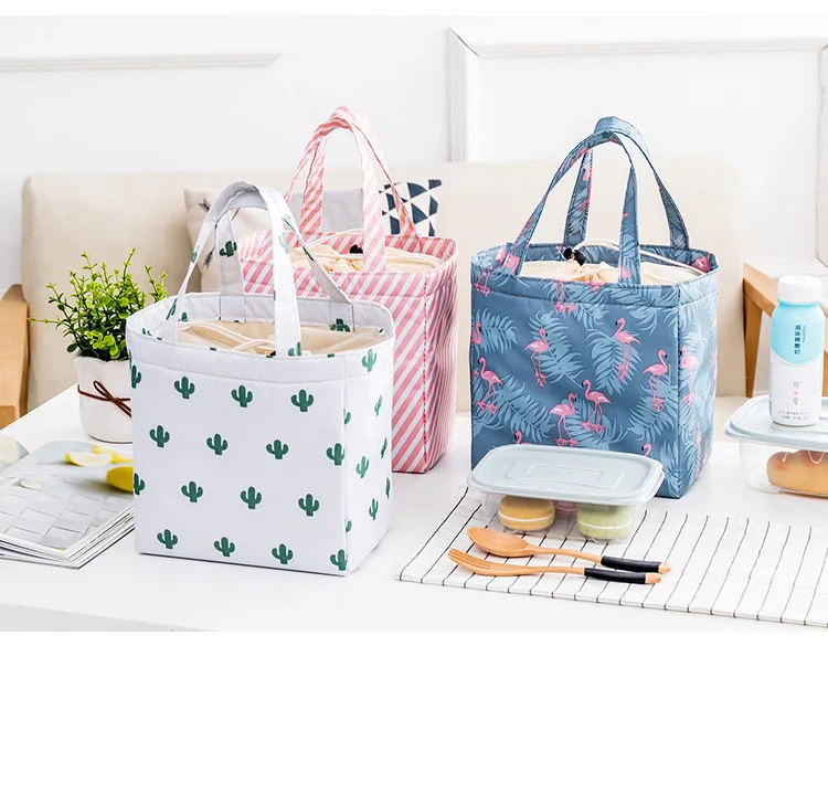 Изолированная сумка для ланча сумка-тоут из ткани Оксфорд с принтом фламинго