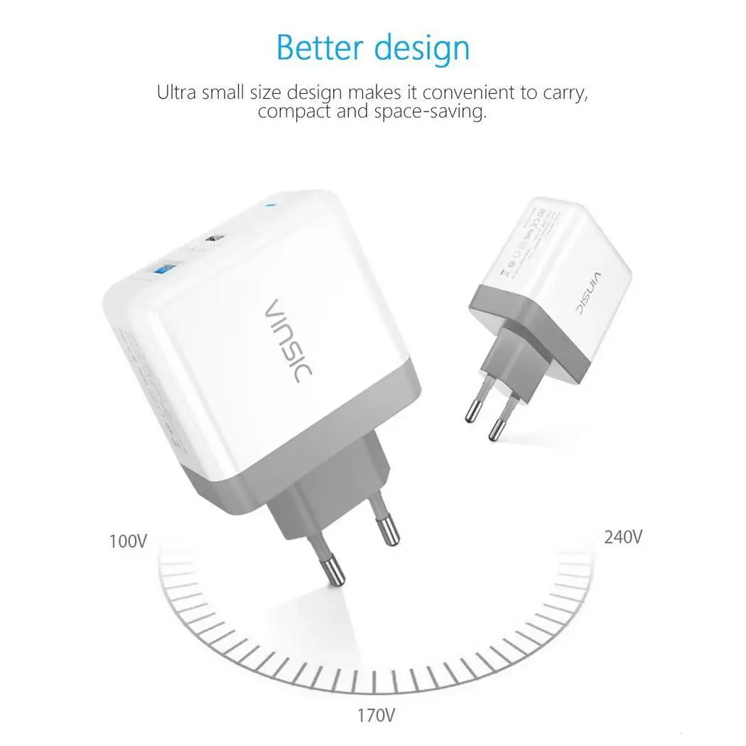 Тип-C Dual USB Порты и разъёмы зарядное устройство для путешествий 5 V 2.4A быстрой