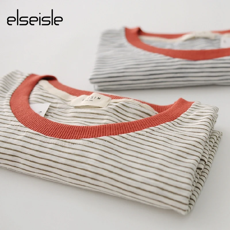 Женская Полосатая Футболка elseisle повседневная хлопковая в стиле Харадзюку