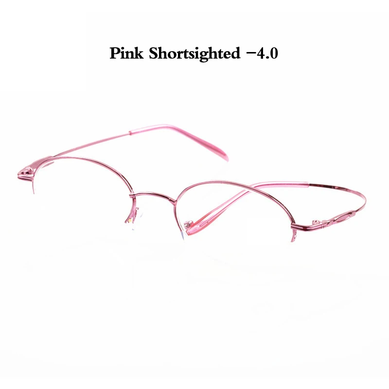 pink myopia 4.0 Zilead дамские металлические полуоправы готовые очки для близорукости ультралегкие маленькие оправы очки для близоруких женщин - Цвет оправы: pink myopia 4.0