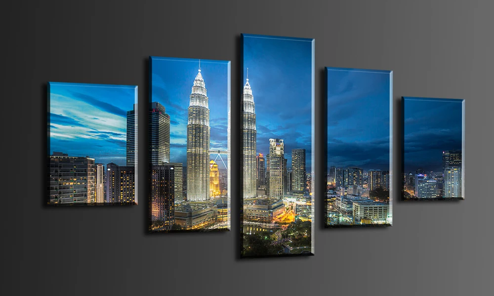 Fallout Wall Art Views Of The Twin Towers City At Night 5 Panels/set Hd Canvas Print Painting Artwork .decorative | Дом и сад