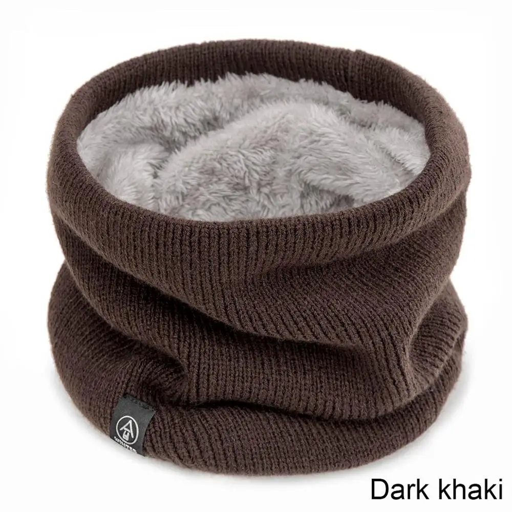 dark khaki Зимний женский шарф-кольцо, теплый вязаный плотный эластичный вязаный шарф-муфта для шеи для мальчиков и девочек, плюшевый шарф-воротник для женщин - Цвет: dark khaki