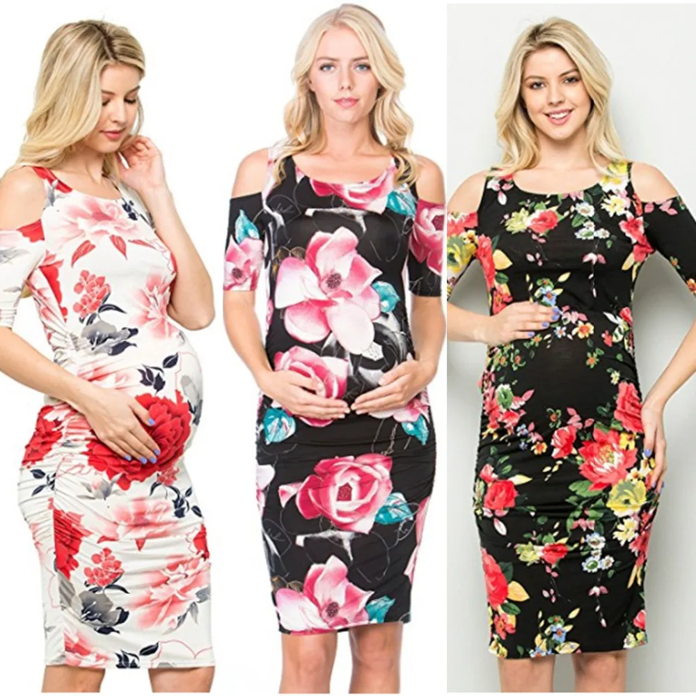 2018 новые платья для беременных женщин с коротким рукавом открытыми плечами