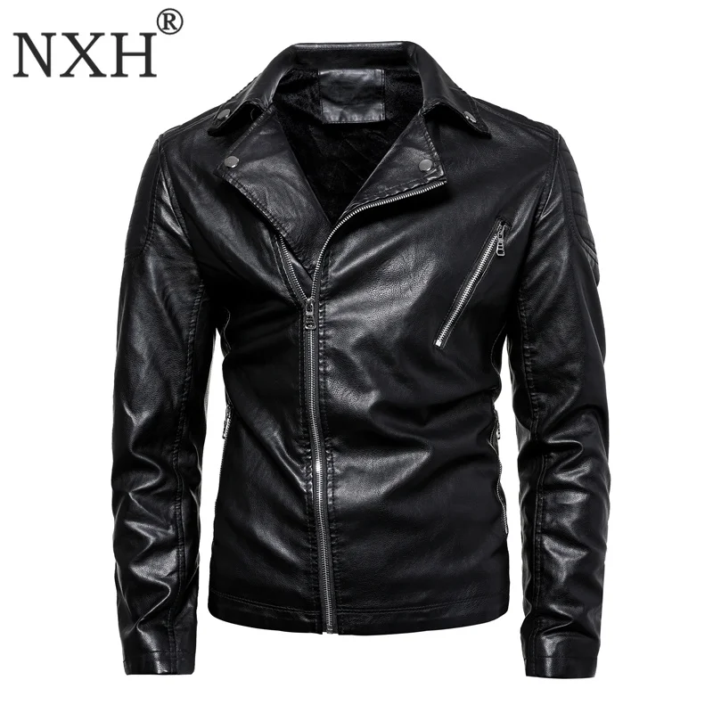NXH Pu двойной rider куртка Для мужчин искусственная кожа jacets с меховым мужской Plussize