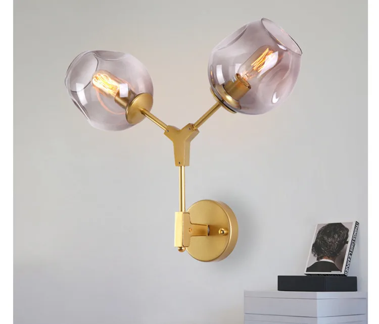 Nordic Bedroom Bedside Wall Lamp Simple Modern Led Fashion Living Room Hall Hallway Double headed Glass Ball Molecular wall lamp | Освещение