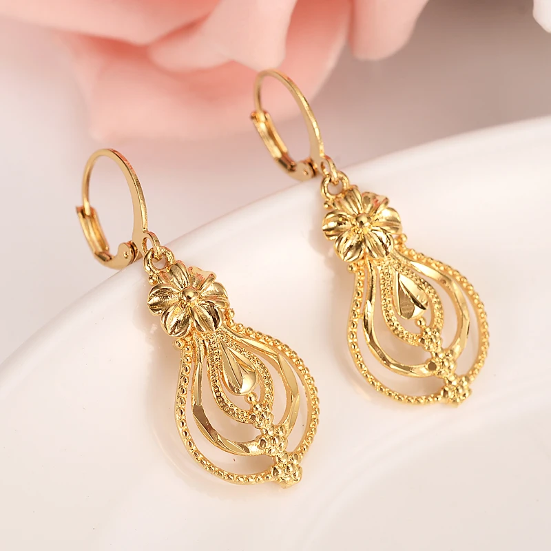 

gold flower drop earring Ethiopian/Nigeria/Kenya /Ghana Gold Dubai India african Arab Middle Eastern Jewelry Mom girl Gifts