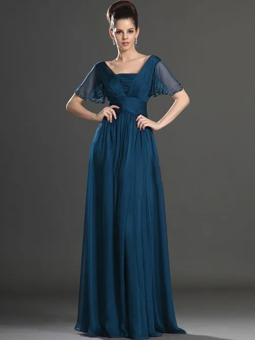 A line/Princess Площади С Коротким Рукавом длиной до пола Шифон мама Невесты Платье