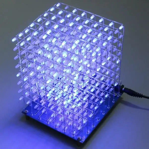 Бесплатная доставка по заводской цене! 8x8x 8 LED Cube светильник Square Blue LED Electronic DIY Kit закаленная способность