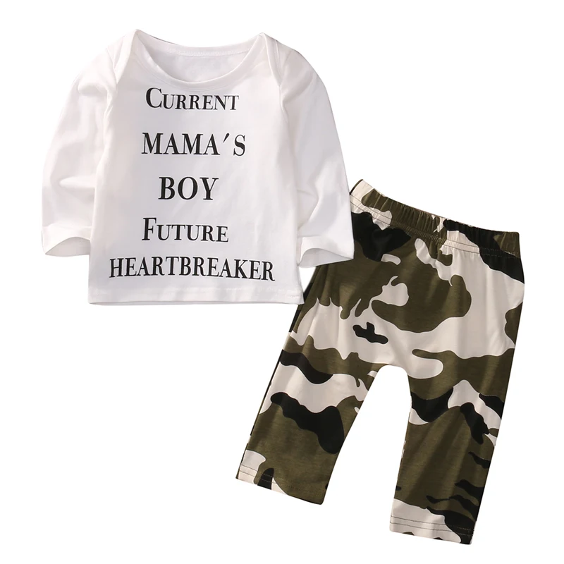 2020 Newborn clothes Infant suit baby boy Long sleeve letter T shirt+ArmyGreen pants 2pcs toddler girl clothing set | Детская одежда и