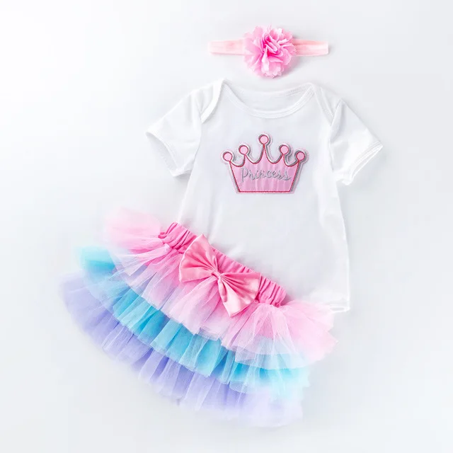 Summer Baby Girl Clothes 0-2 Year Birthday Dress Set Suits Infant Clothing Sets Romper Headband Tutu Bebes |
