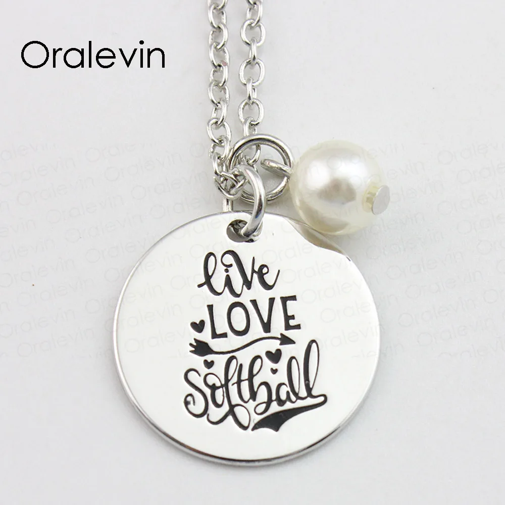Живая Любовь Софтбол вдохновляющая ручная штампованная гравировка аксессуары на заказ подвеска ожерелье подарок ювелирные изделия, 10 шт./лот, # LN784