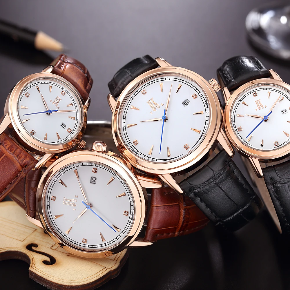 Fashion Couple Watch Leather Strap Waterproof Quartz Unisex Simple Style Auto Date Lovers Casual Male Female Clock | Наручные часы