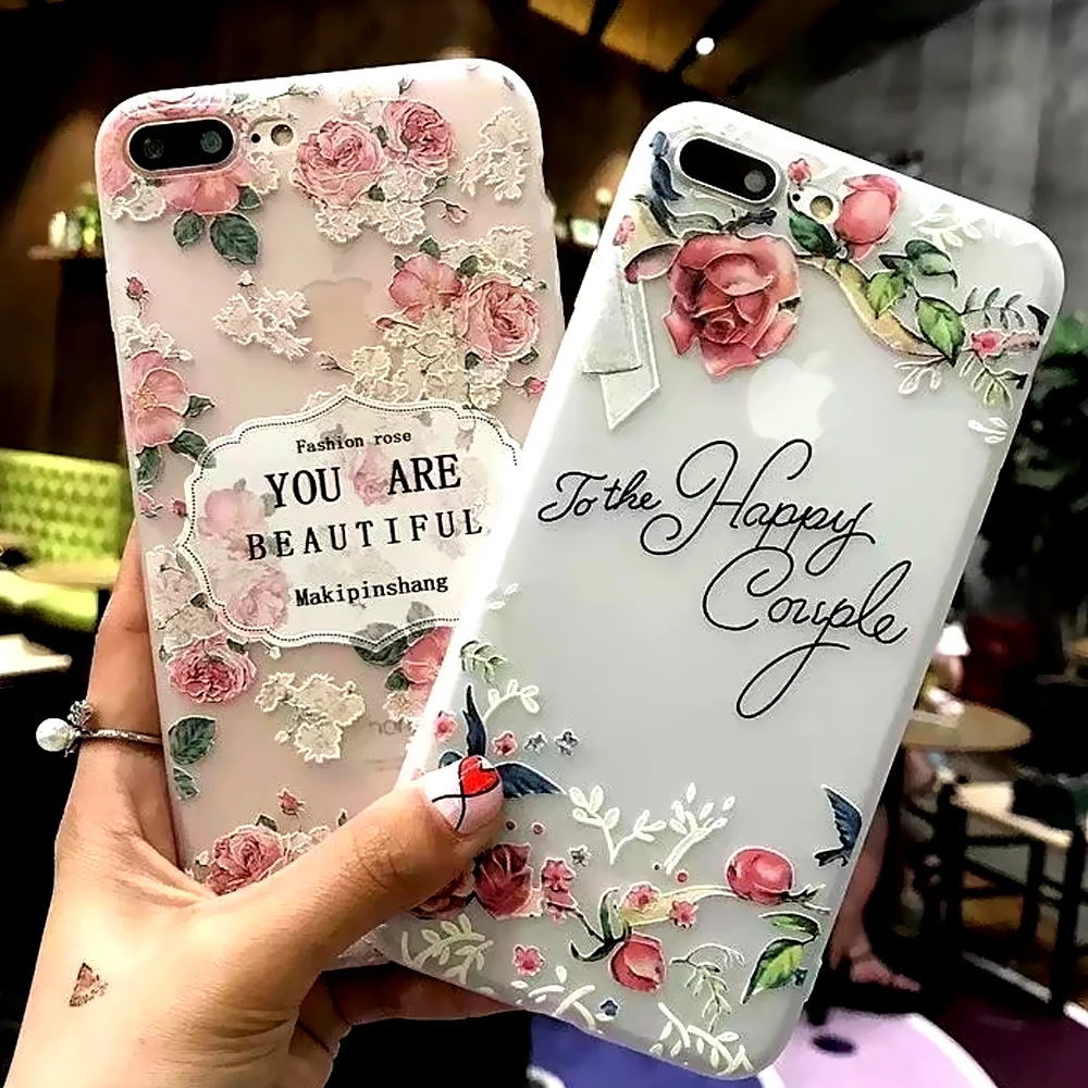 Nephy 3D Flower Silicon Phone Case For iPhone7 8 Plus XS Max XR Rose Floral Cases iPhone X 7 6 6S 5 SE Soft TPU Cover |