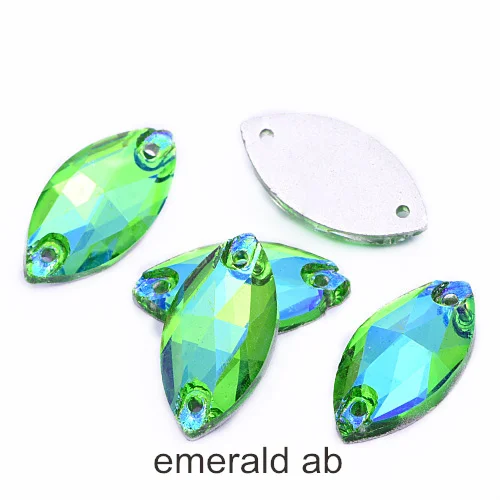 emerald ab 7x15 мм 9x18 мм AB цвета конский глаз пришить Камень Flatback Navette из хрустального стекла для пошива Стразы для свадебного платья F0106 - Цвет: emerald ab