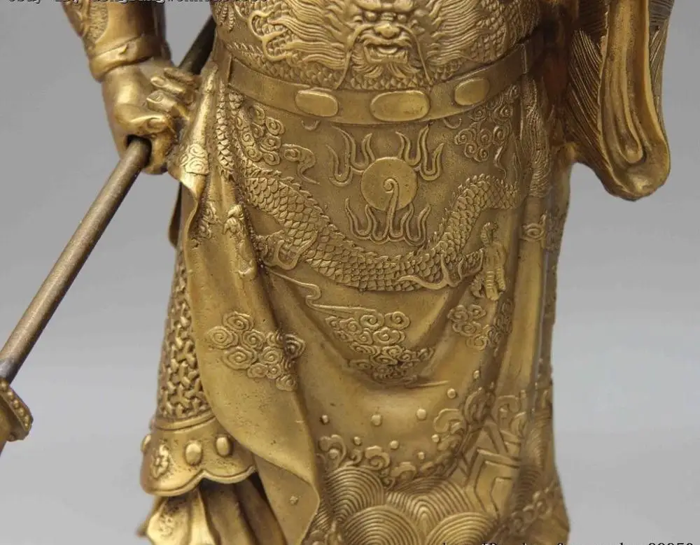 Китайский латунный бронзовый дракон Guangong Guan Gong Yu воин Бог держит нож статуя | Дом