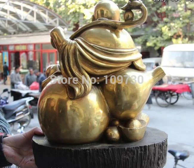 bir 002076 Chinese Folk Copper Bronze Gild Lucky Wealth Maitreya Rohan Monk Buddha Statue | Дом и сад