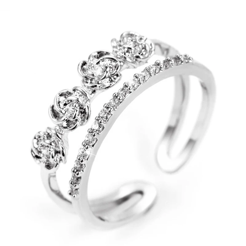 Многослойное женское циркониевое кольцо Bague Ringen регулируемое Золотое и розовое |