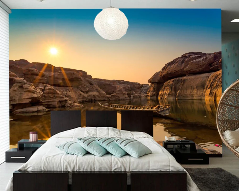 Papel де parede Sunrises и sunsets парки лодки для озера природа фото обои гостиная ТВ диван