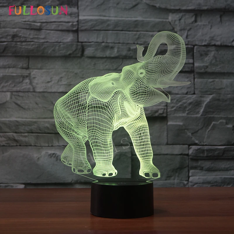 3D USB Светодиодная настольная лампа с изображением слона 7 цветов сенсорное