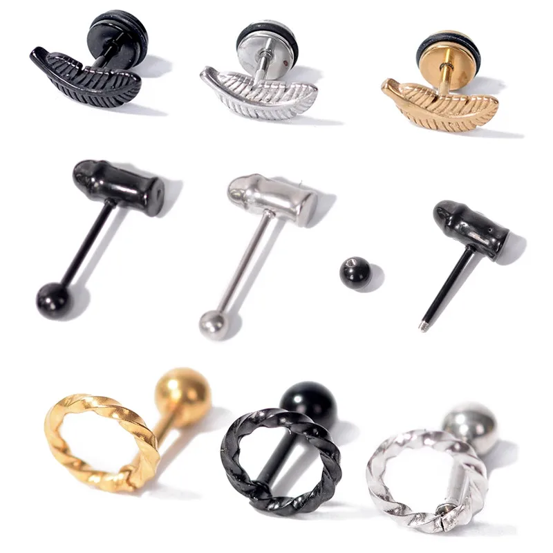 

5pcs/Lot Feather/Bullet/Round Tongue Ring Stainless Steel Body Piercing Jewelry Sexy Barbell Ear Plug Stud Piercing Jewe
