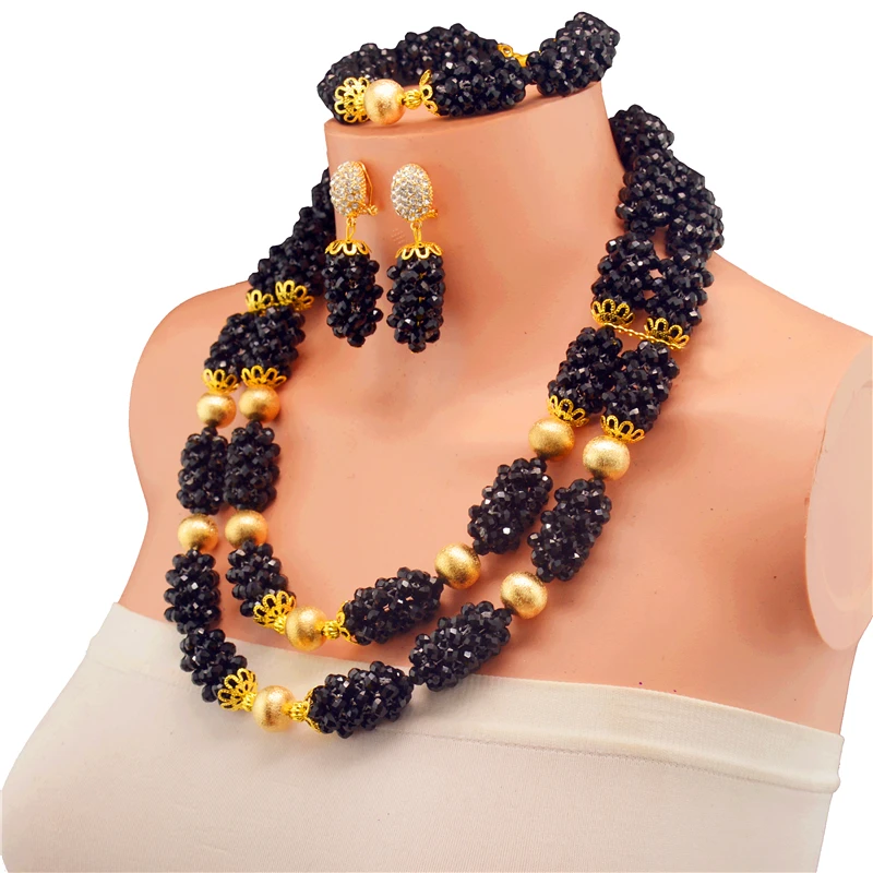 2017 последние африканские бусы нигерийские Свадебные Ювелирные наборы черный