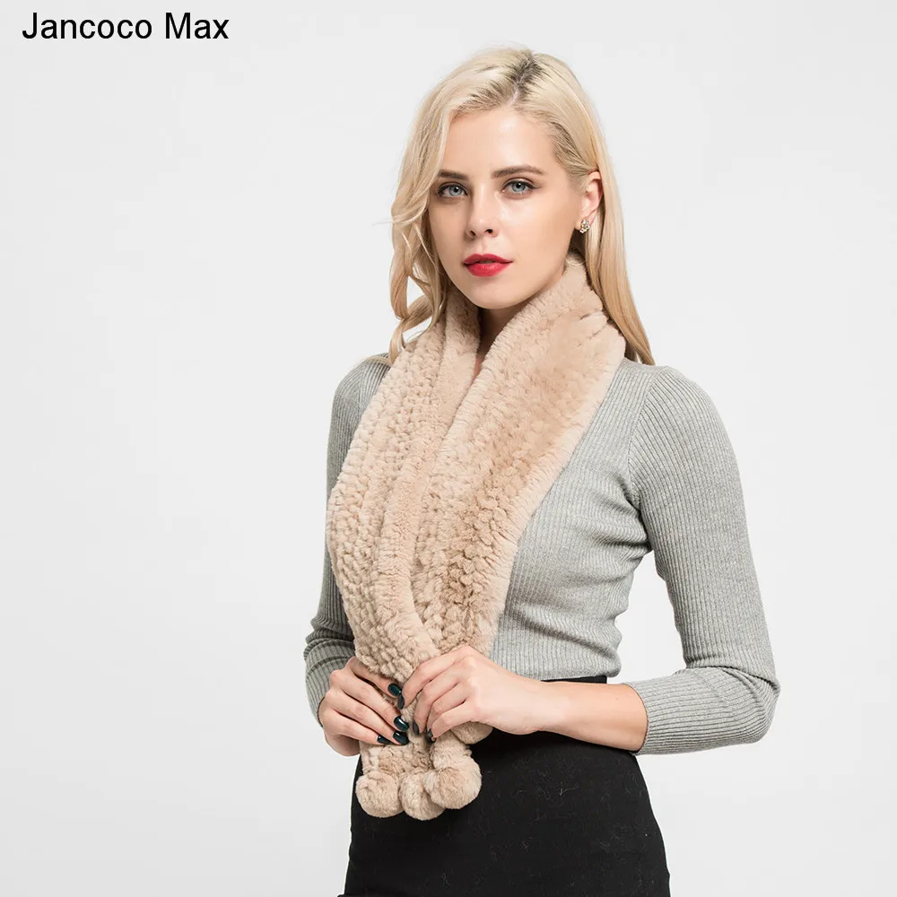 Jancoco Max женский толстый вязаный шарф с натуральным кроликом Рекс высокого качества мягкие платки на весну и зиму, сохраняющие тепло лучшие подарки S7125