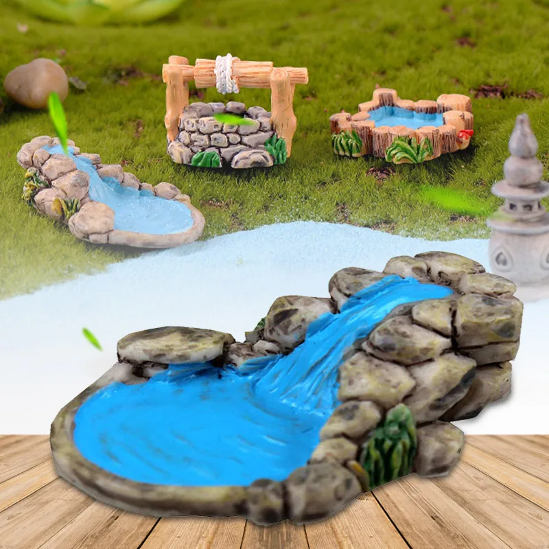 Фигурки из смолы DIY мини-бонсай для двора Ремесла Сад миниатюрный микро пейзаж газон реалистичные игрушки пруд башня Декор