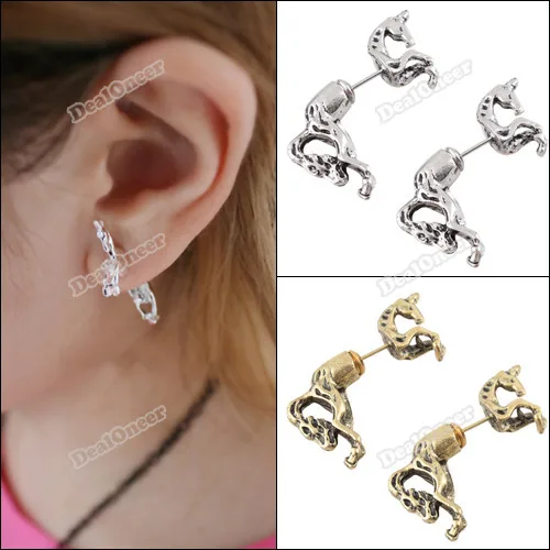 Levanabuy 1 Pair Cool Rock Punk Cute Style Unicorn Horse Ear Stud Wrap Clip Earrings[Bronze] [Hot] | Спорт и развлечения
