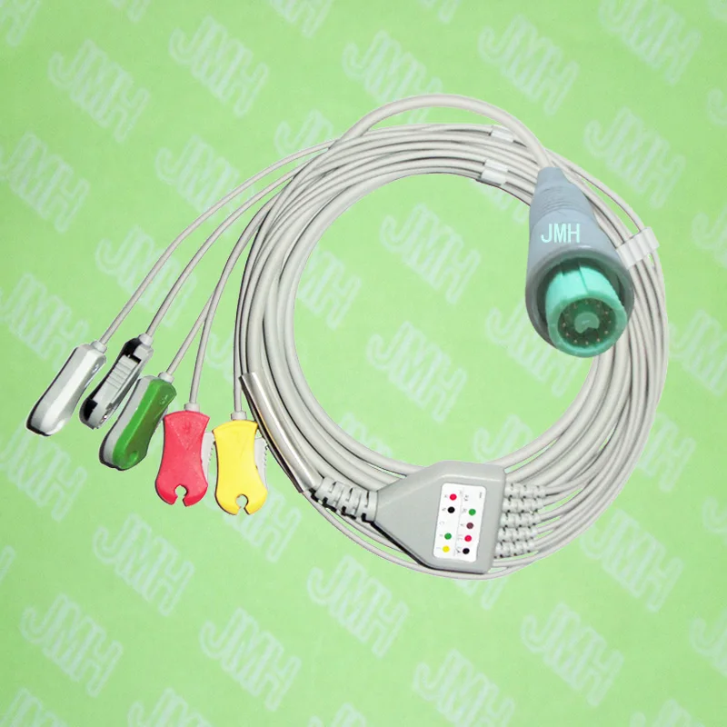 

Compatible with 12pin Fukuda Denshi ECG Machine the one-piece 5 lead cable and clip leadwire,IEC or AHA.