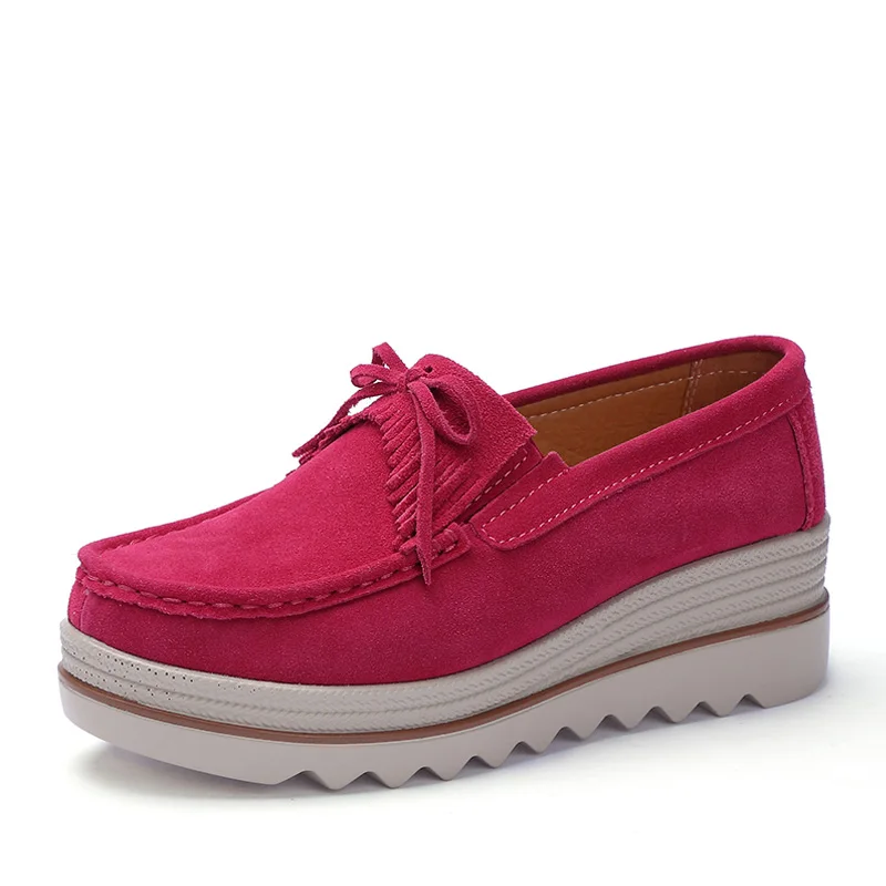 03 rose red EOFK/Новинка; сезон весна-осень; женские мокасины на плоской подошве; замшевая обувь из натуральной кожи; женские лоферы без шнуровки; женские мокасины на платформе - Цвет: 03 rose red