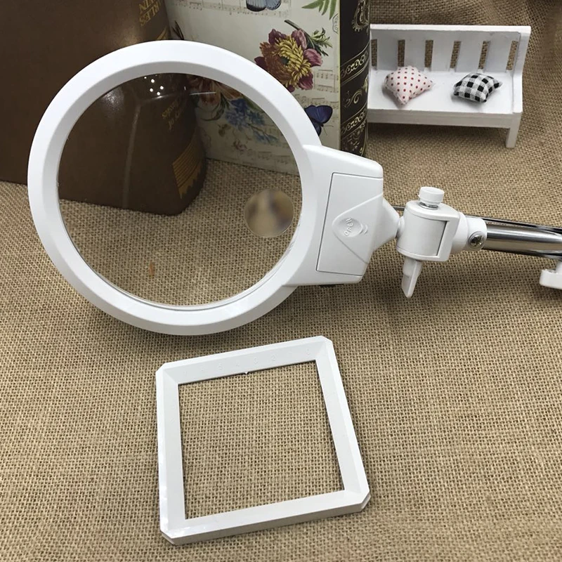 

2X 6X Desktop Magnifier Original Embroidery Reading Stand Magnifying Lupa Glasses with 2 LEDs Lighting
