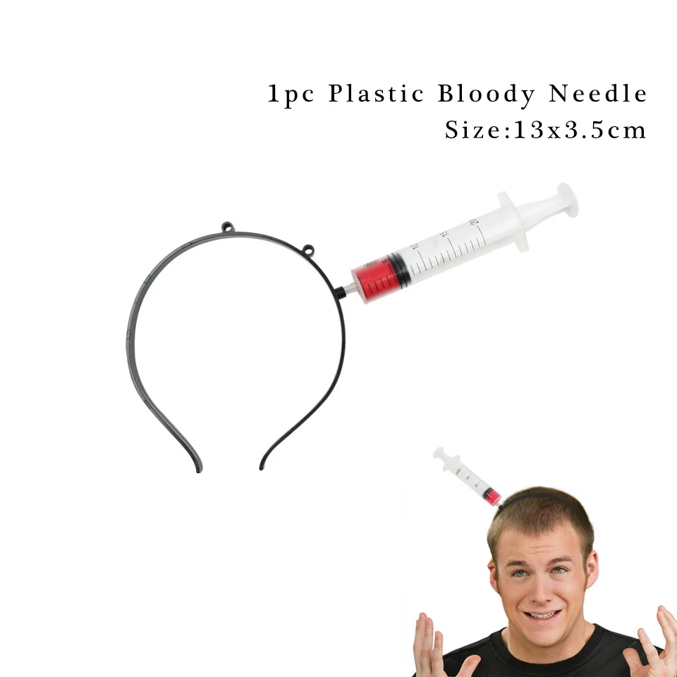 Bloody Needle Tronzo Хэллоуин кровавый нож игрушка декор для Хэллоуина, вечеринки ножницы игла для ногтей через голову пластиковый обруч для головы пугающая маска - Цвет: Bloody Needle