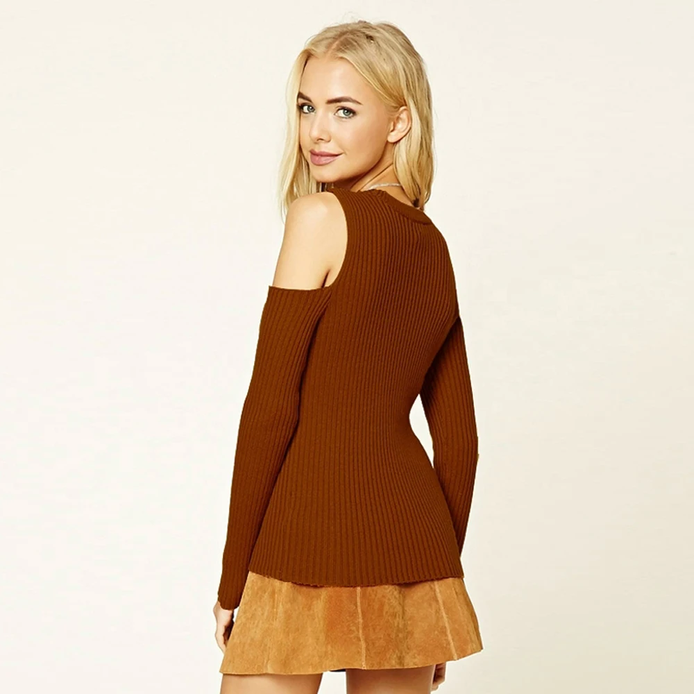 HYH haoyihui одноцветное Цвет Для женщин Cold Shoulder Sweater Crew Средства ухода за кожей Шеи