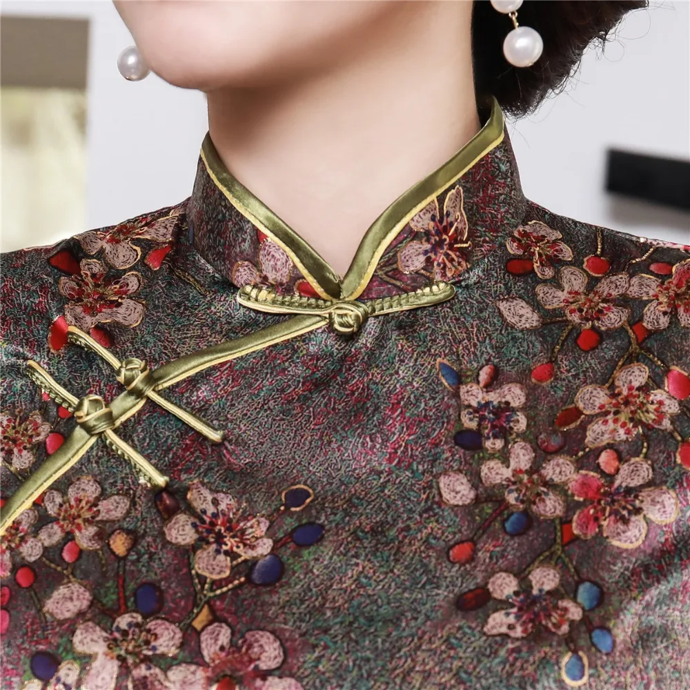 Шанхай история цветочный Cheongsam рубашка Qipao топ с коротким рукавом Китайский традиционный топ из искусственного шелка китайская блузка для женщин