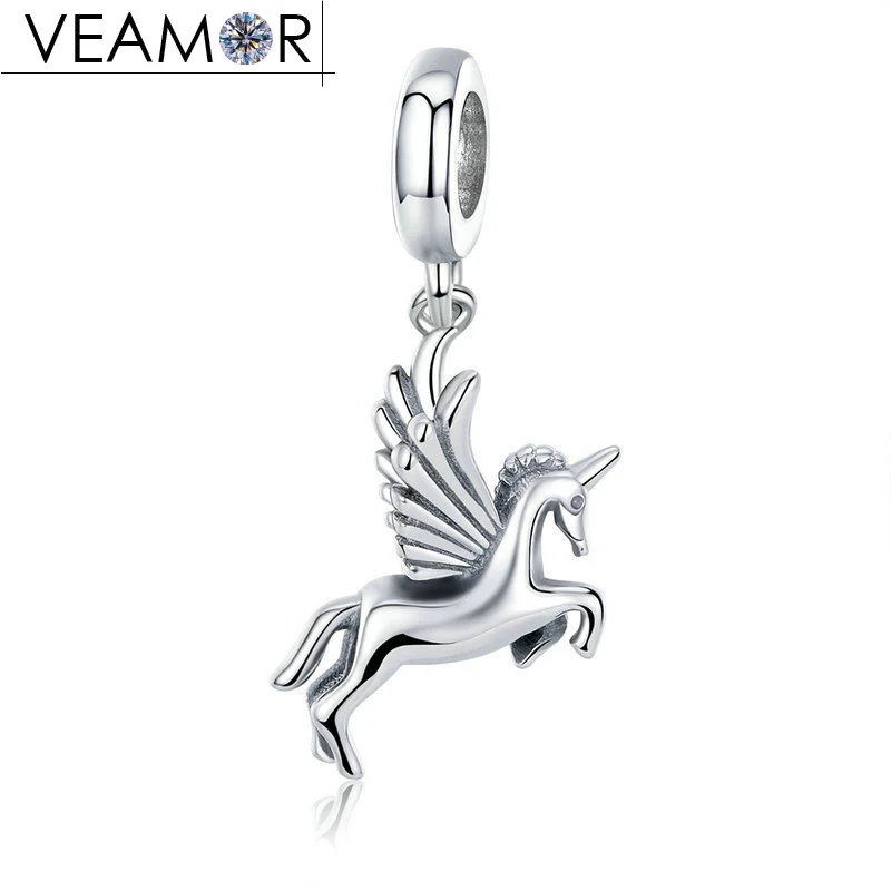VEAMOR натуральная 925 пробы серебро Винтаж Единорог животных кулон Подвески Бусины