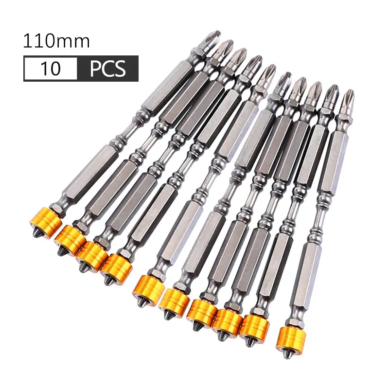 10pcs-110mm 65 мм/110 мм Набор отверток Phillips Двойные головки PH2 магнитные биты 1/4 ''шестигранный хвостовик D1 сталь для электрического отвертки - Цвет: 10pcs-110mm