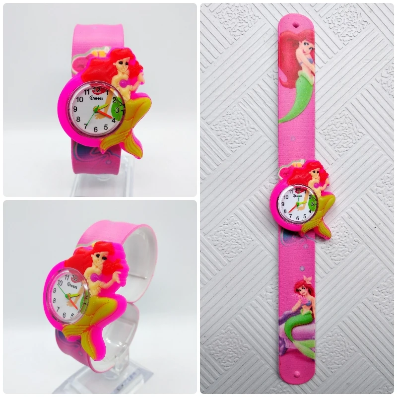 Mermaid rose Женские часы в стиле принцессы русалки с героями мультфильмов, детские часы, браслет с цифровым циферблатом, детские Студенческие часы для девочек, резиновые кварцевые часы - Цвет: Mermaid rose