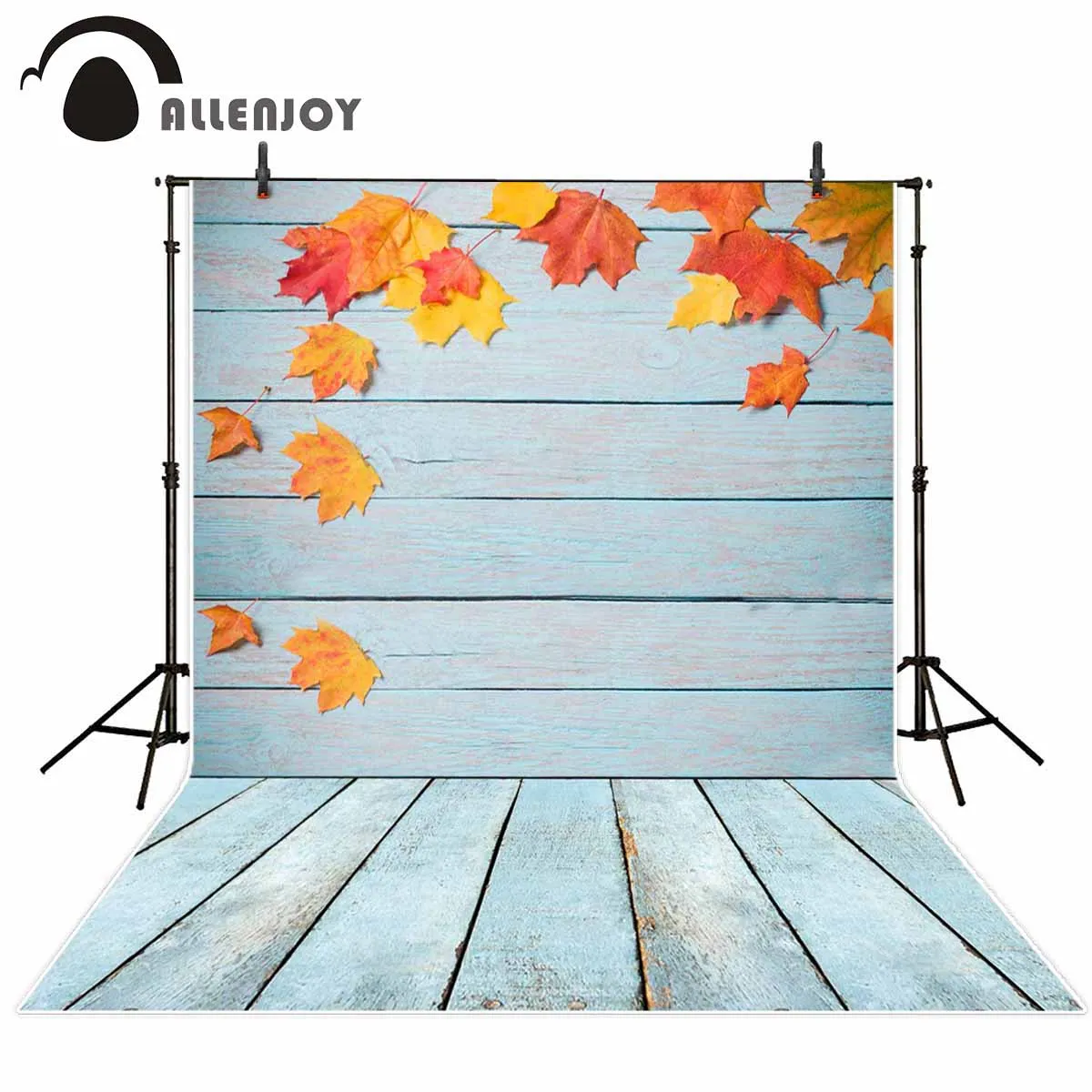 Фон Allenjoy для фотостудии осенний синий деревянный кленовый лист фон фотосъемки