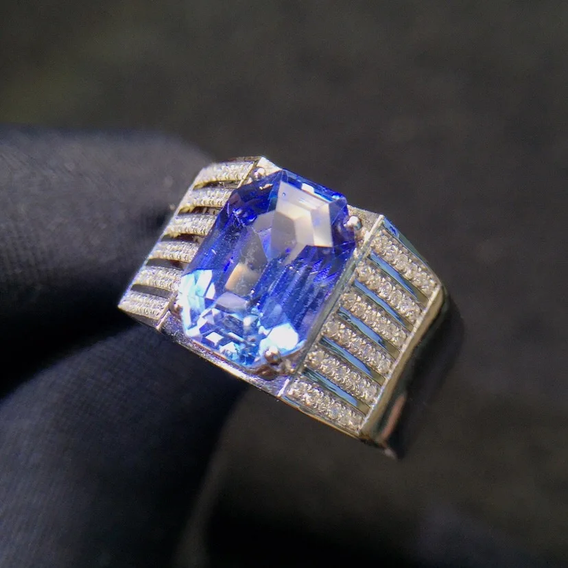 Мужское кольцо с натуральным синим сапфиром 18 К белое золото 3 61ct | Украшения и