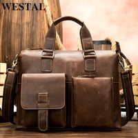 westal bag mens genuine leather briefcase porte document leather laptop bag business office bag for men vintage handbag tote