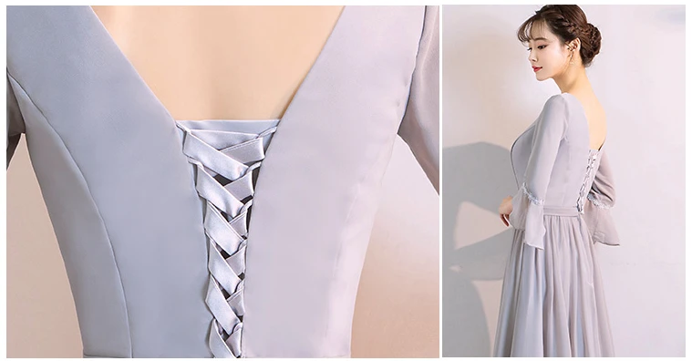 Женское длинное платье с рукавом до локтя robe de soiree mariage серое шифоновое для особых