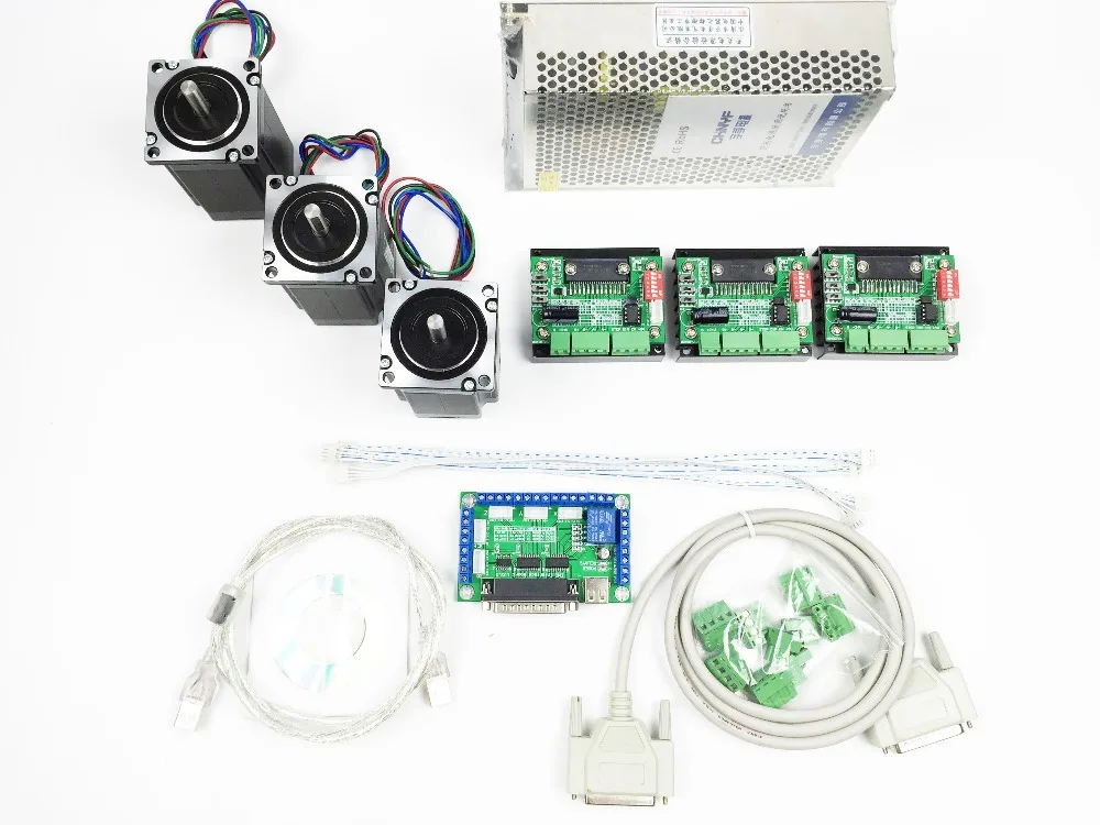 

CNC Router Kit 3 Axis, 3pcs TB6560 stepper motor driver +one interface board + 3pcs Nema23 270 Oz-in motor + one power supply