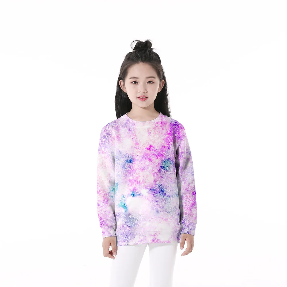 

Girls 4-12 Y Spring Autumn Hoodless Long Sleeve 3D Digital Print Colorful Space Pattern Hoodies Casual Loose Fit Girls Hoodies
