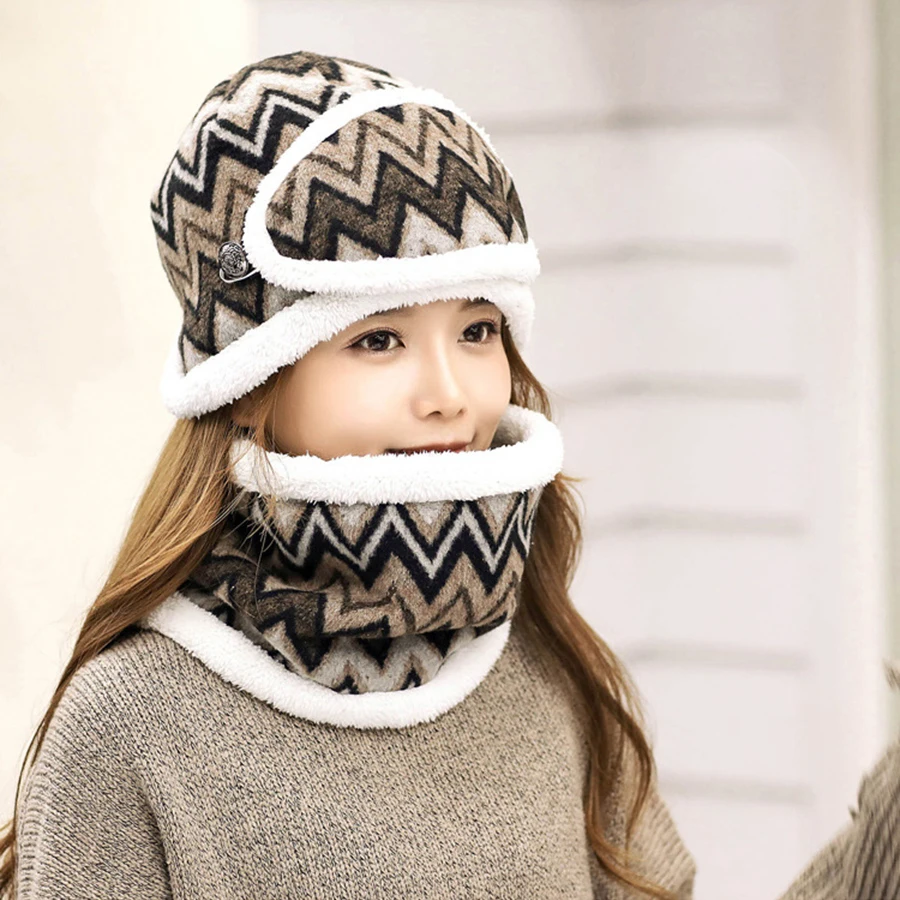 Зимняя одежда для снежной погоды маска + воротник плюшевая шапка комплект из трех