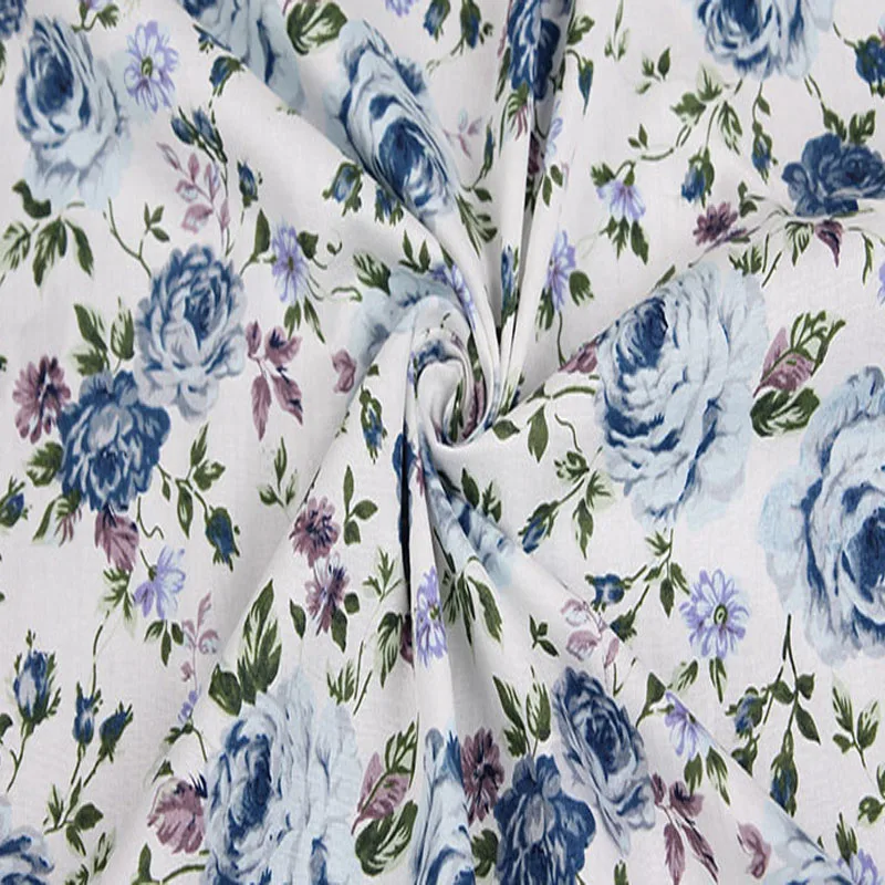 Великолепная синяя Цветущая цветочная ткань из хлопка и спандекса 50x130 см для
