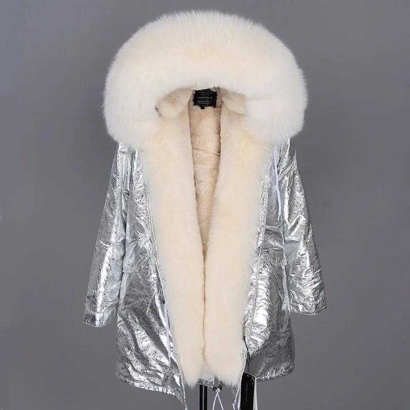 Maomaokong2018 newoversize Лисий меховой воротник съемный liningparkerсредней длины пальто женская одежда тонкий мех - Цвет: 18