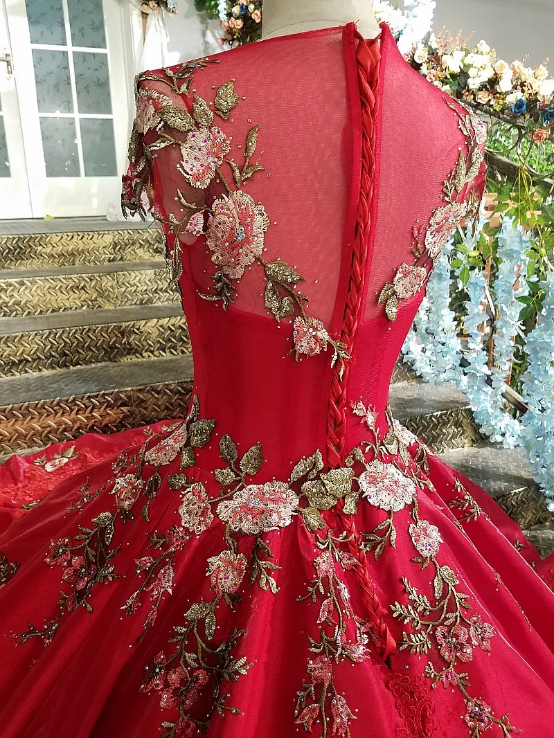 LS00202 красное вечернее платье зашнуруйте назад кружевное бальное с короткими