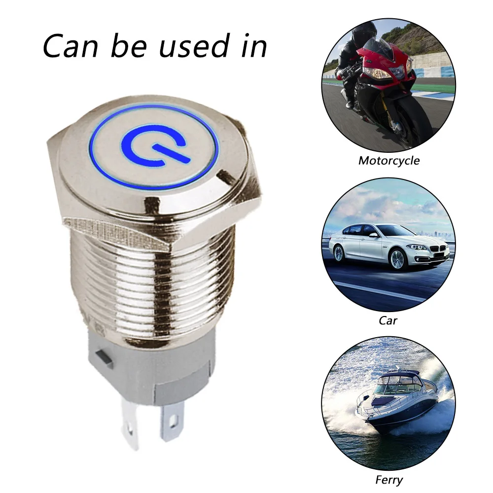 Автомобильный синий светодиодный металлический кнопочный переключатель 16 мм 12 В