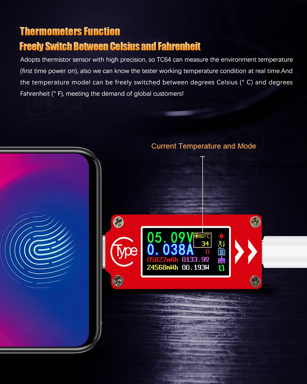 TC64 тип c цветной ЖК дисплей USB тестер амперметр измеритель напряжения тока