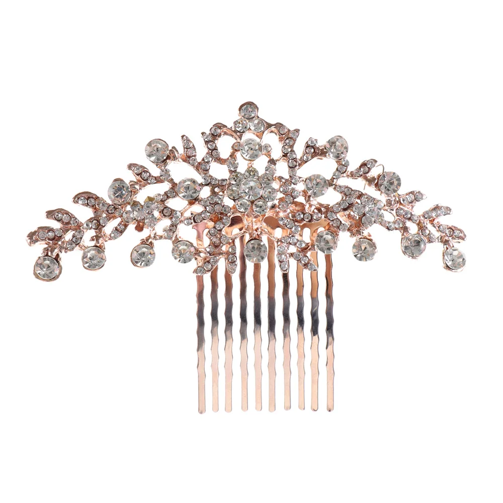 rose gold 1 шт., модные роскошные расчески для волос с голубыми цветами, головной убор для невесты, свадебные аксессуары для волос, золотые листья, ювелирные украшения для волос, заколки для волос - Цвет: rose gold